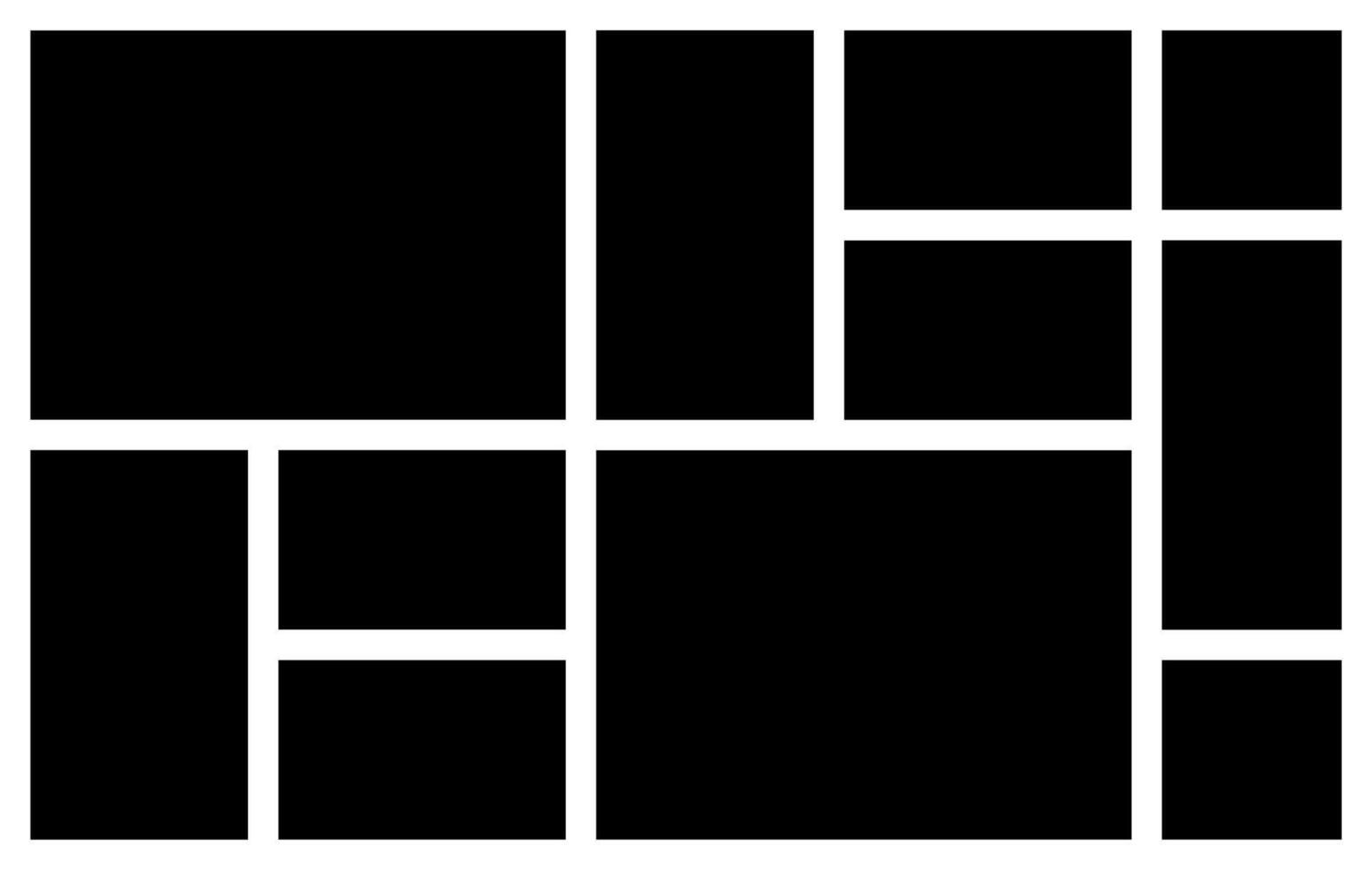 A Horizontal Black and White Rectangular Grid Photo Collage Template for Multiple Photos. blank college frame photo part or picture mockup. frame. picture vector
