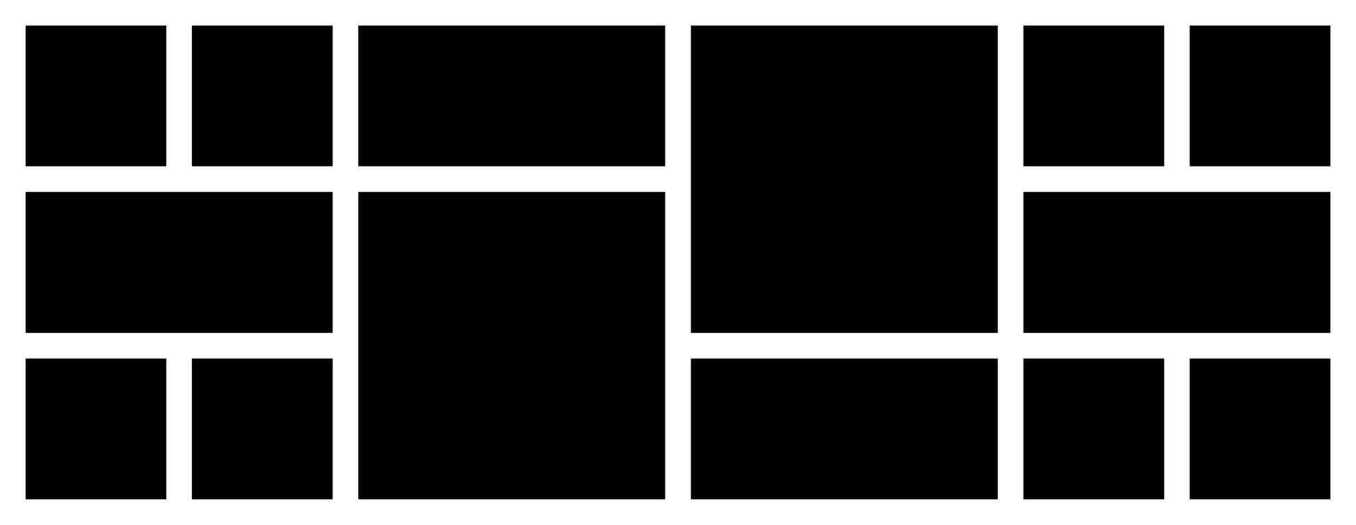 A Horizontal Black and White Rectangular Grid Photo Collage Template for Multiple Photos. blank college frame photo part or picture mockup. frame. picture college. picture frames vector