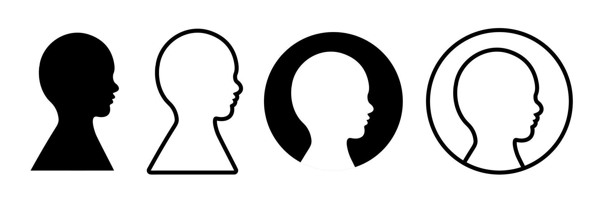 Child Head Profile Icon Set. Black Silhouette, Outline, and Yellow Duotone Illustrations for Baby, Kid, and Children Avatars icon. Children Outline, and Silhouette icon. vector