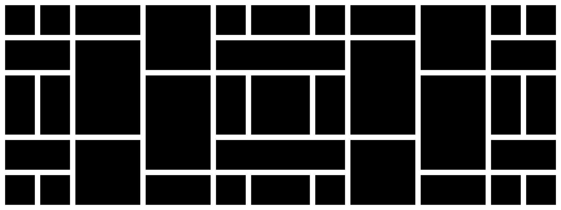A Horizontal Black and White Rectangular Grid Photo Collage Template for Multiple Photos. blank college frame photo part or picture mockup. frame. picture college vector