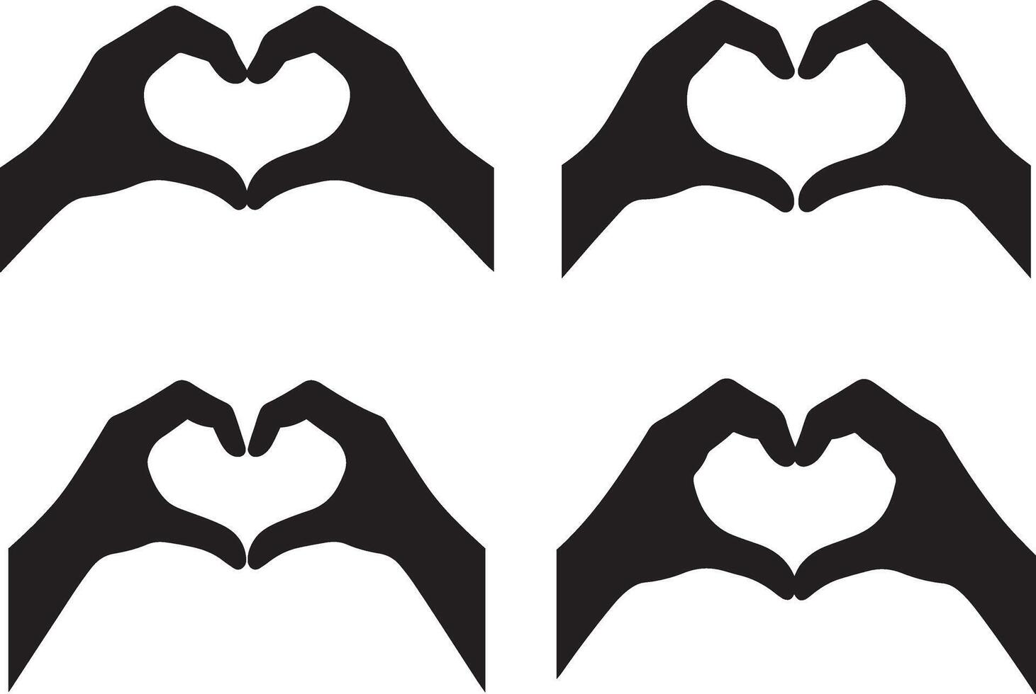 Hands making heart shape in flat black silhouette design set illustration bundle vector