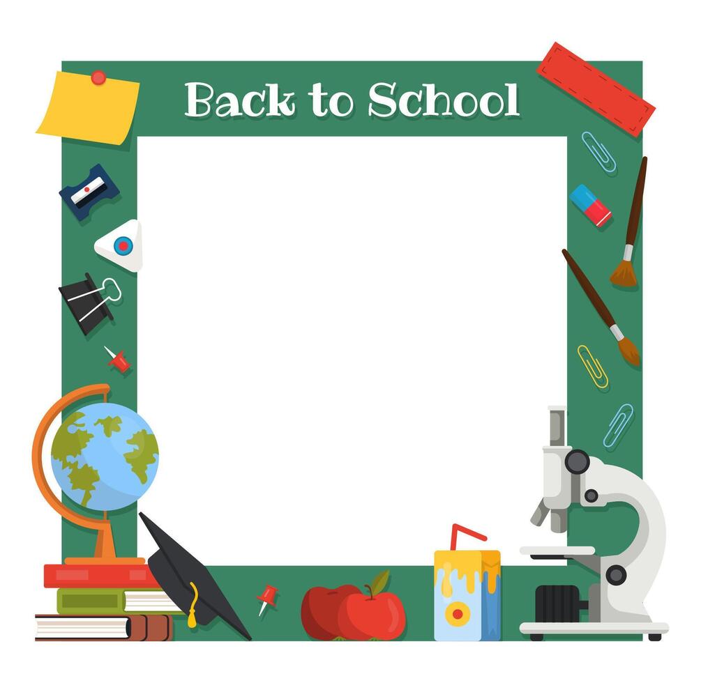 Back to School Frame with Educational Supplies. vector