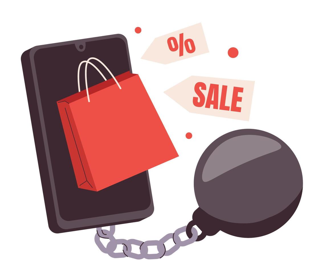 Online Shopping Sale on Smartphone with Chain. vector