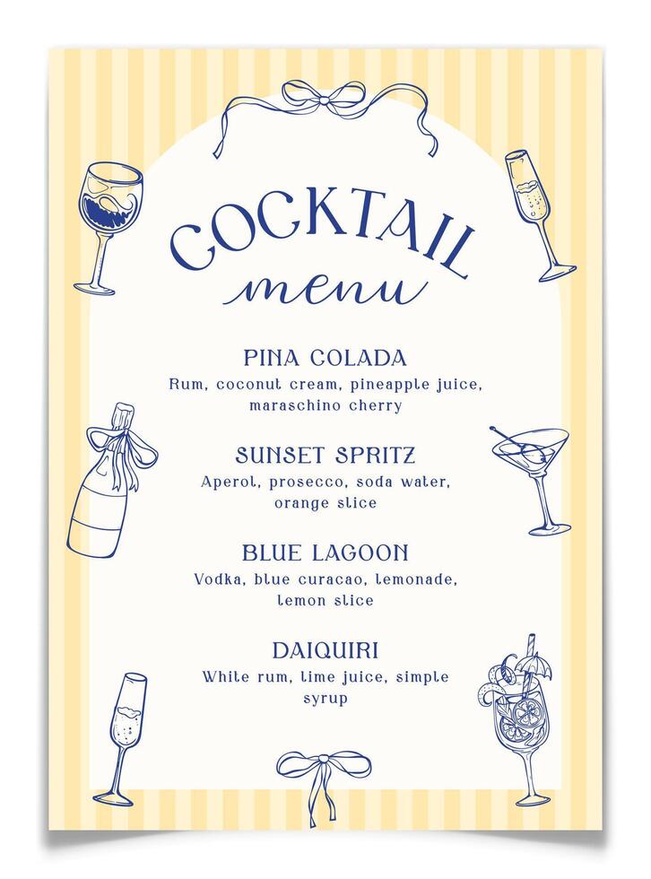 Cocktail Menu with Italian Hand Drawn Element. vector
