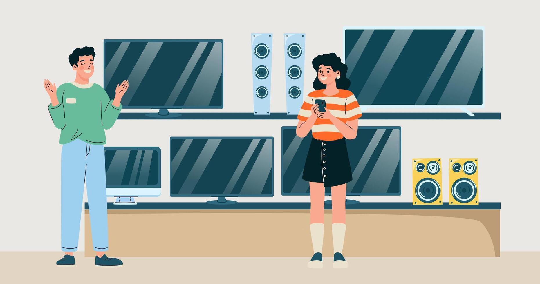 Electronics Store Shop Assistant Helping Customer. vector