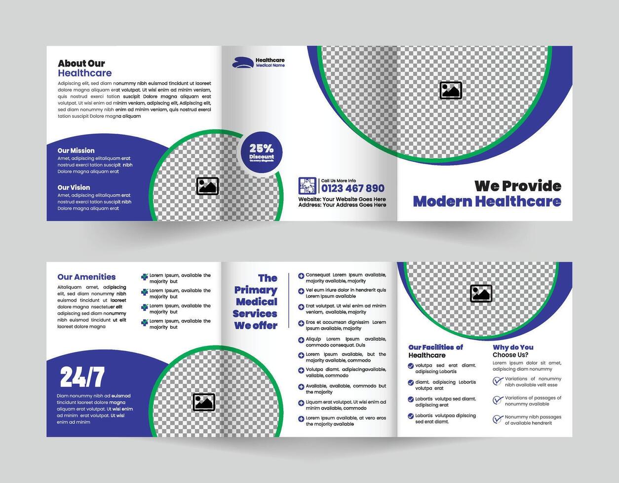 Creative Medical and Healthcare Promotion square trifold brochure template, or Hospital, Clinic services marketing square trifold template vector