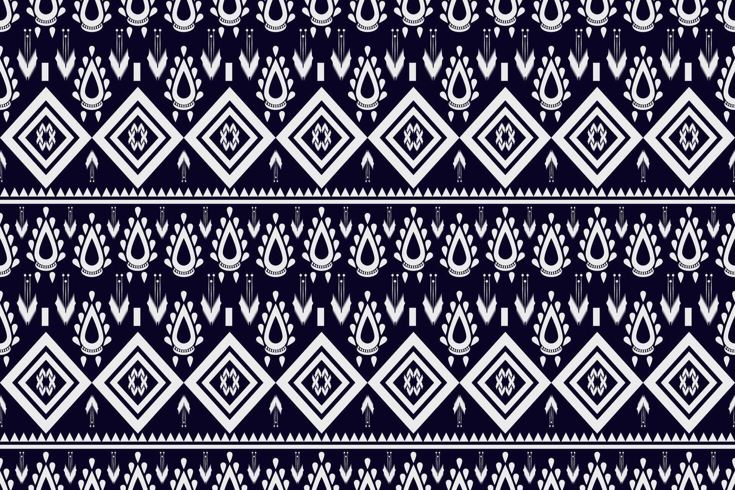Traditional Thai tribal seamless pattern with geometric and ethnic motifs in navy blue and white, perfect for fabric, wallpaper, and textile design. Seamless pattern, tribal pattern, ethnic pattern. vector