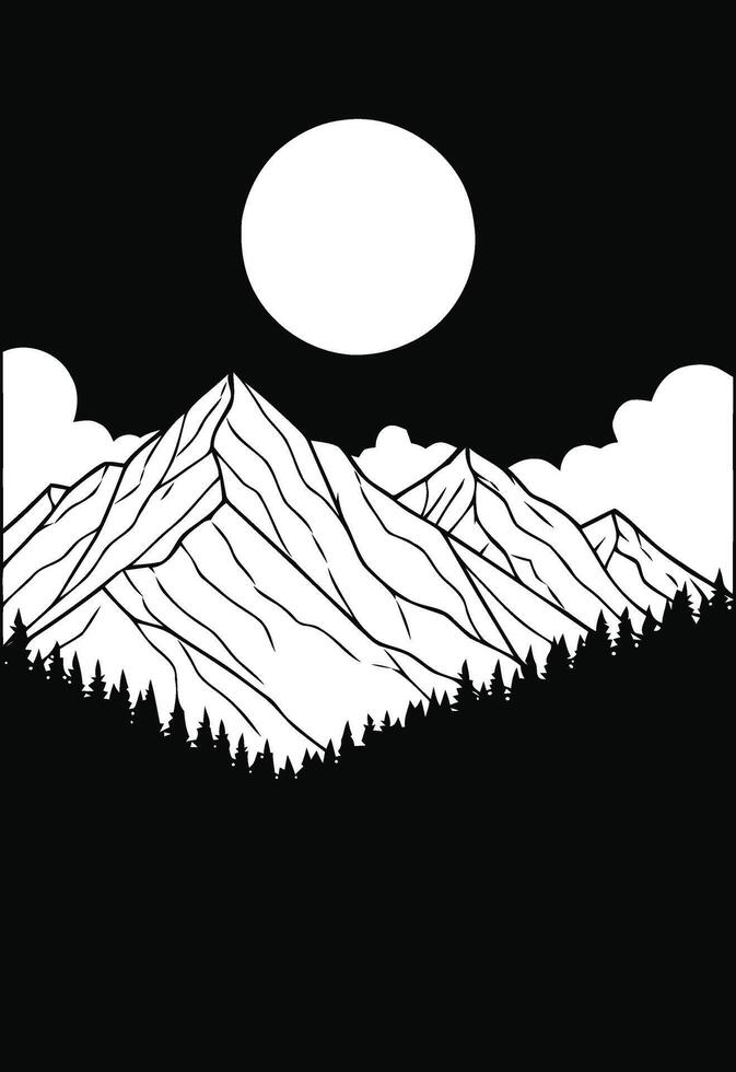 Clean mountain forest , a simple moon design, ideal for various creative projects and applications Pro vector