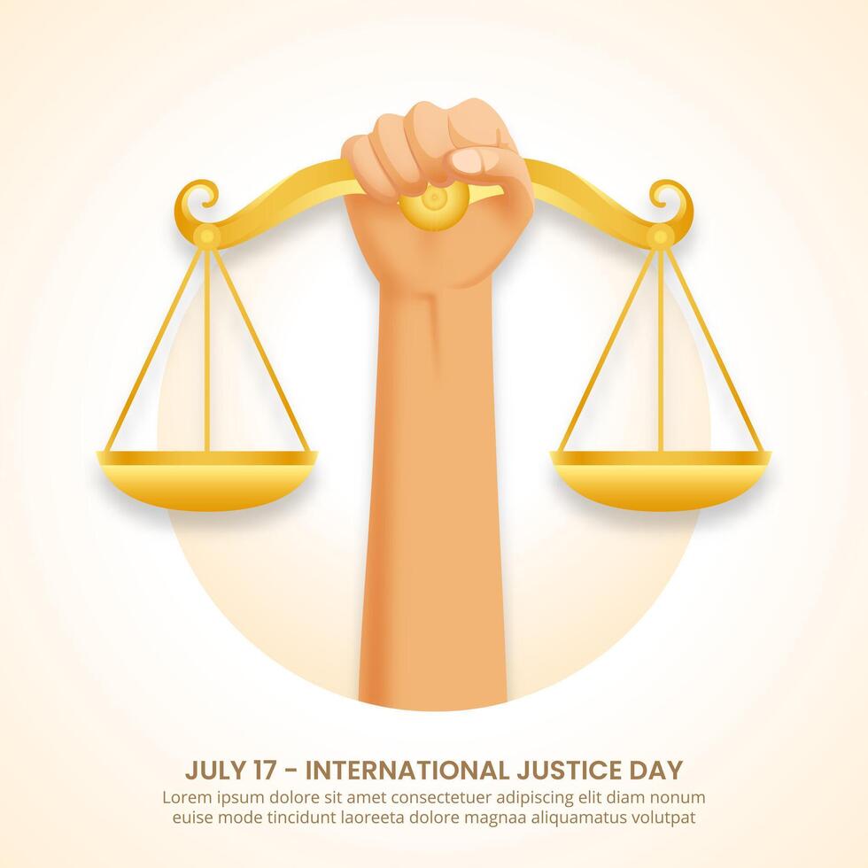 World Day for International Justice design with a hand and scales vector