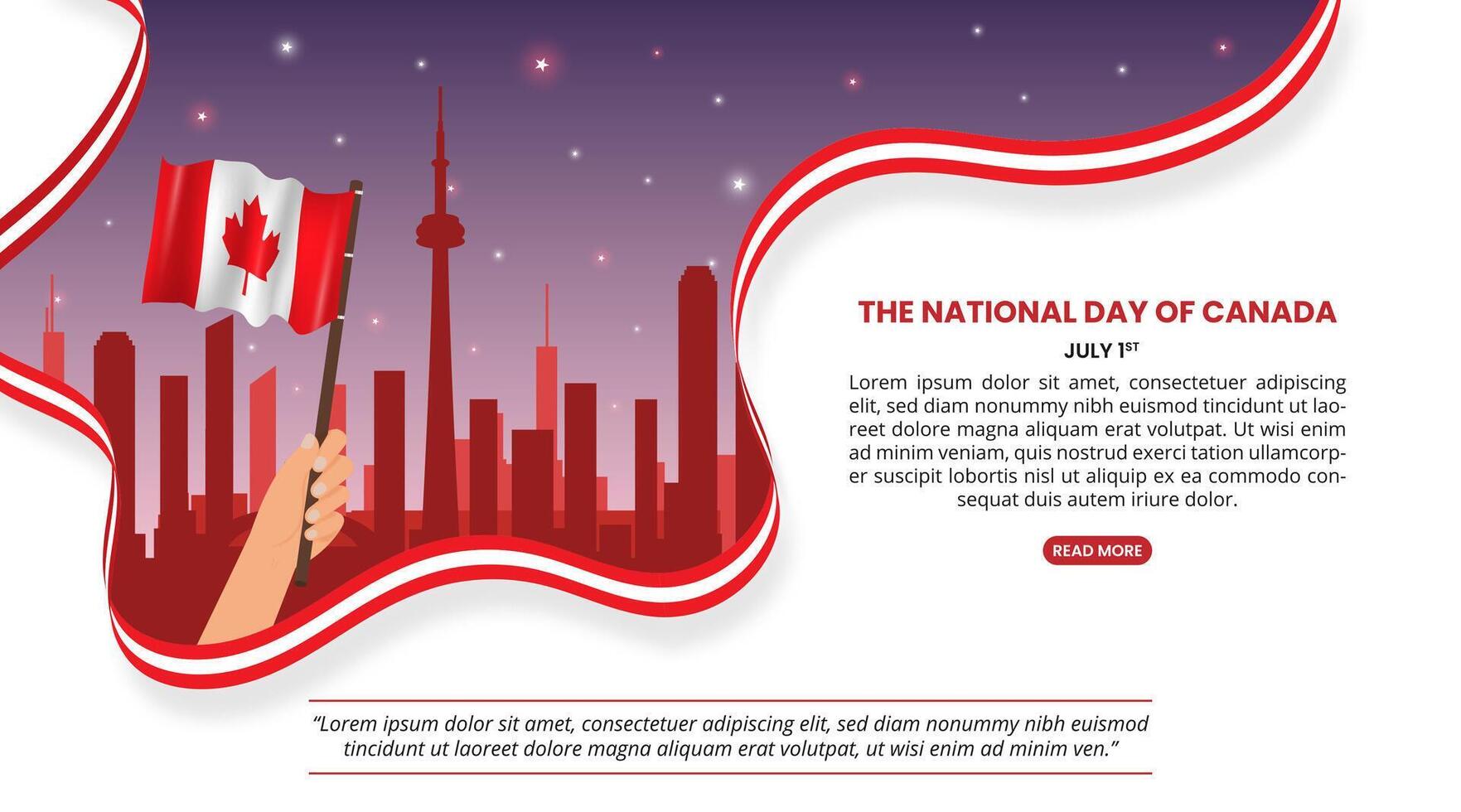 Canada Day design with a waving flag and buildings vector