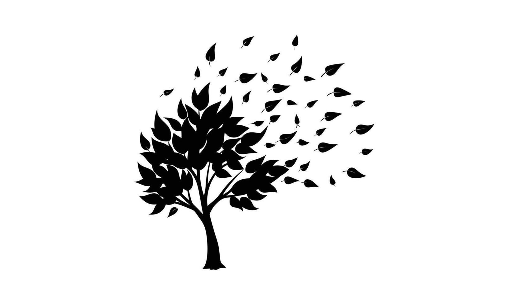 Silhouette tree losing leaves in wind nature vector