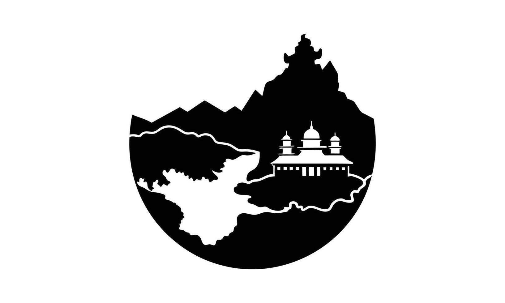Mosque nestled in mountains scenic landscape design vector