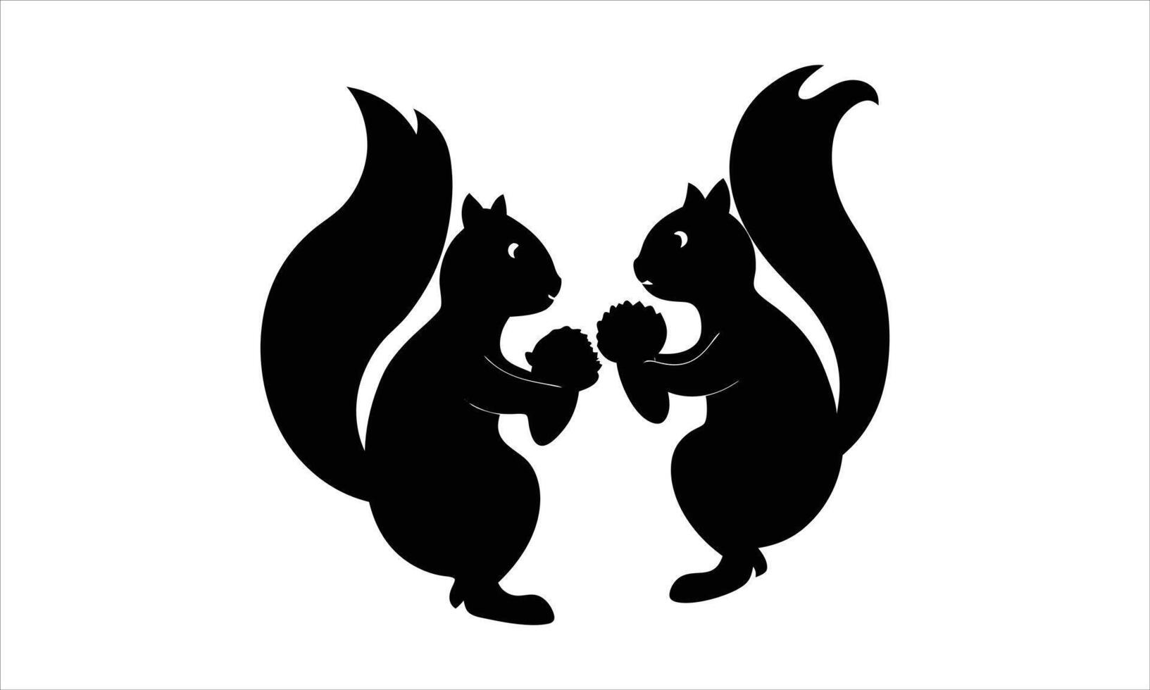 Two silhouettes of squirrels sharing acorns vector