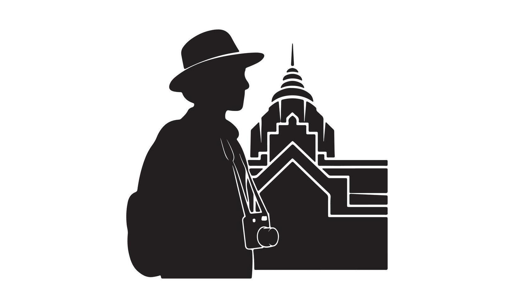 Tourist with camera exploring city architecture vector