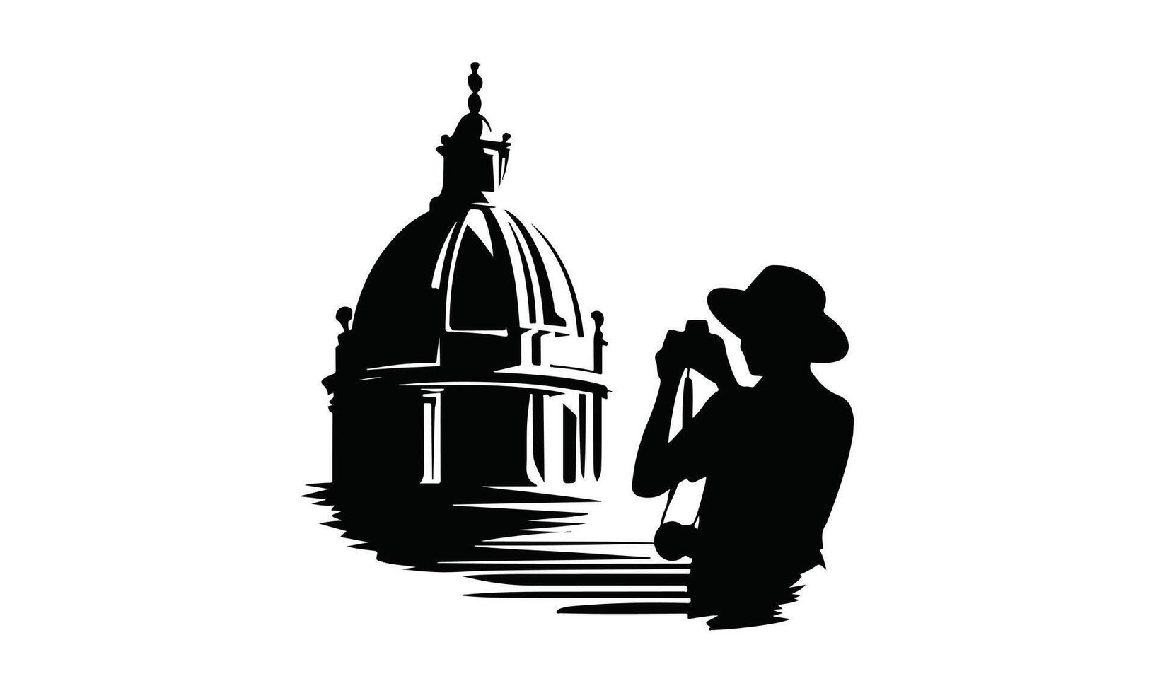 Tourist photographing majestic dome building architecture vector
