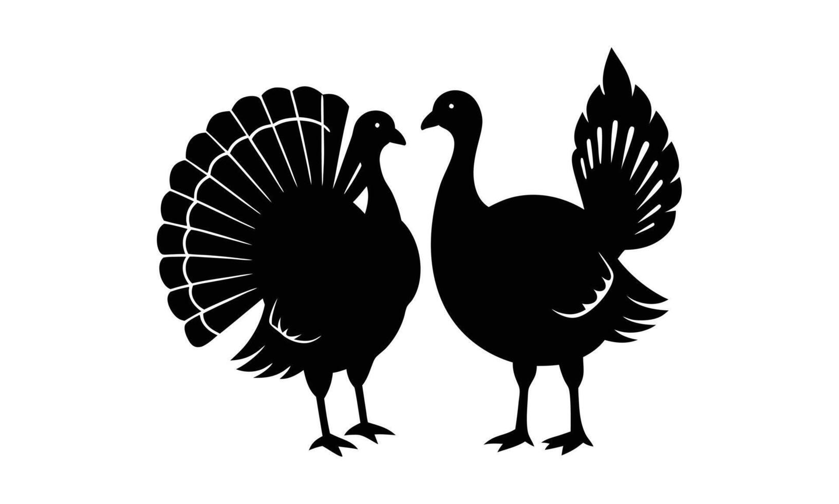Thanksgiving turkeys silhouette couple farm birds vector