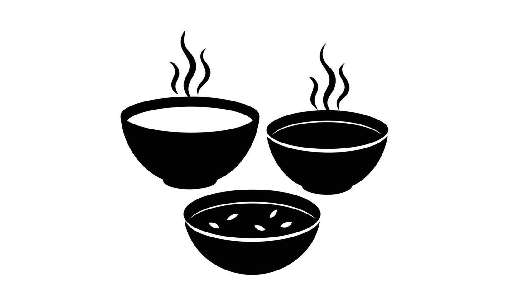 Three bowls of hot soup steaming food vector