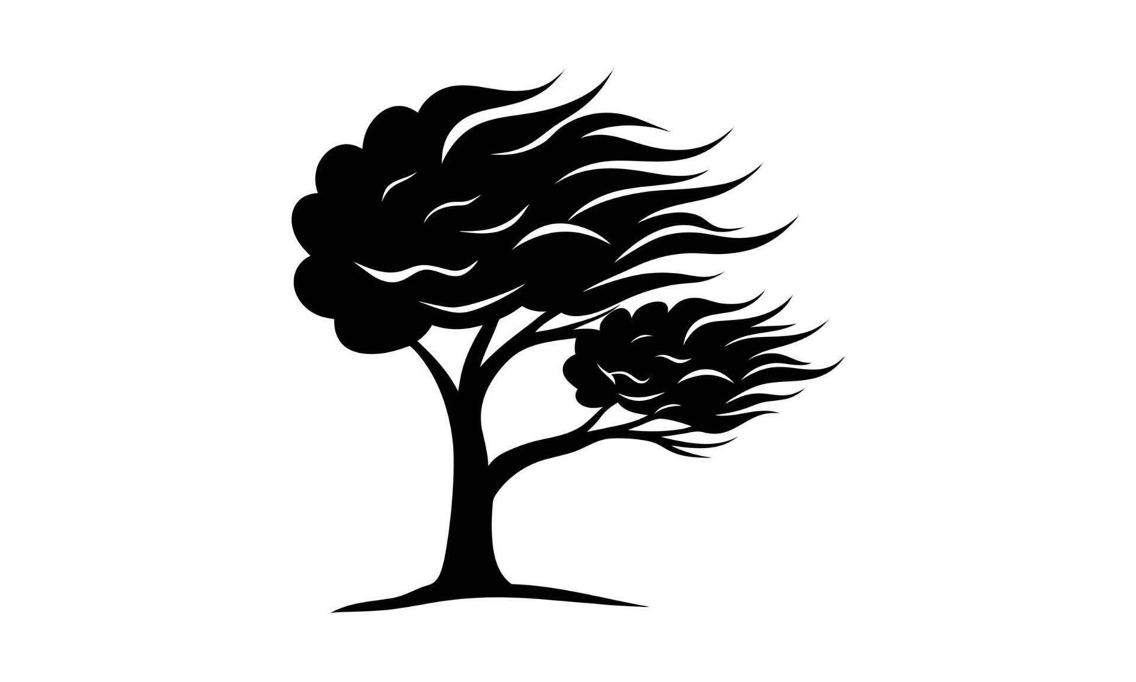 Windswept tree silhouette nature graphic design vector