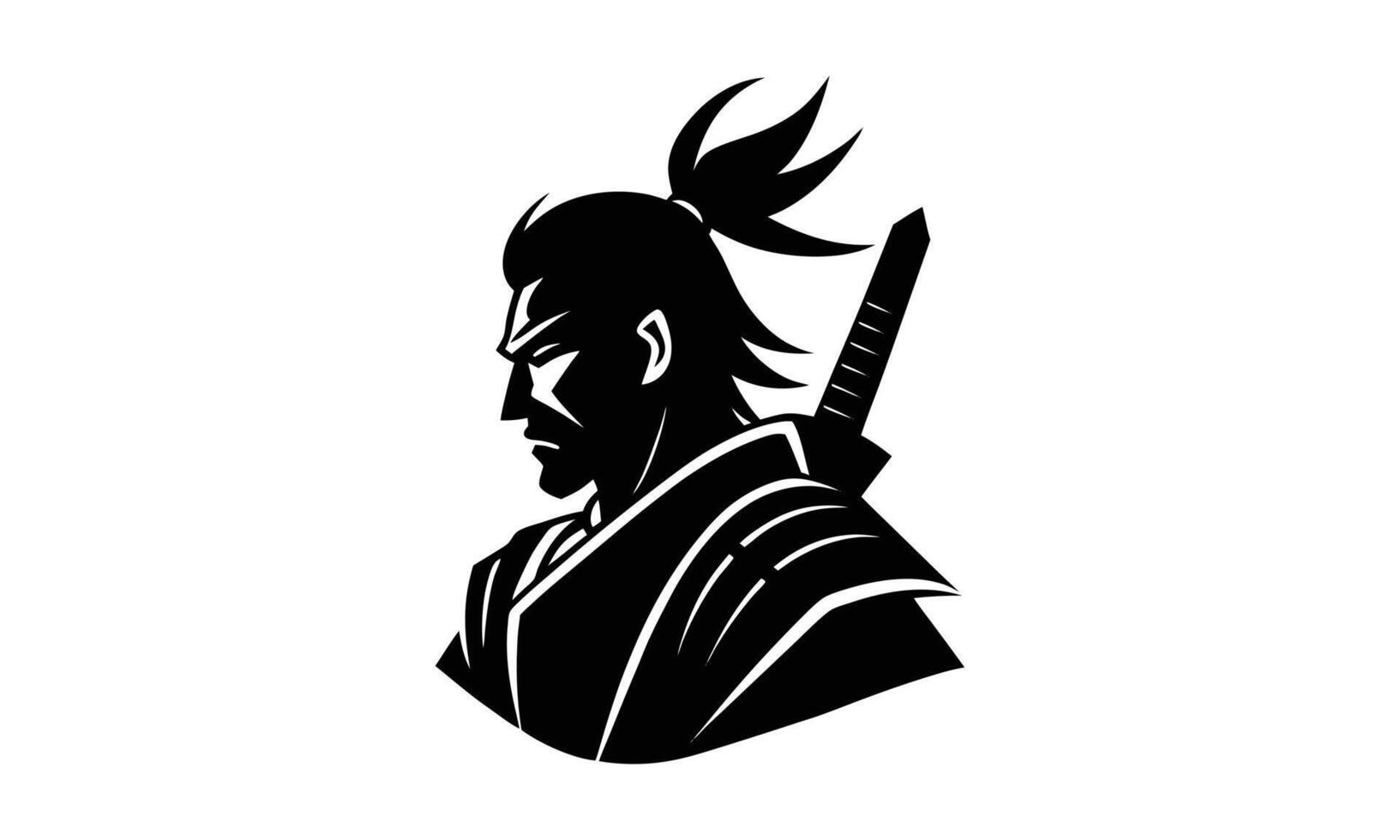 Strong samurai warrior profile silhouette vector