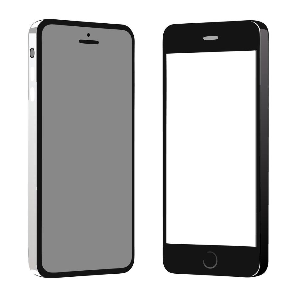 An iphone with a blank screen and a black phone vector