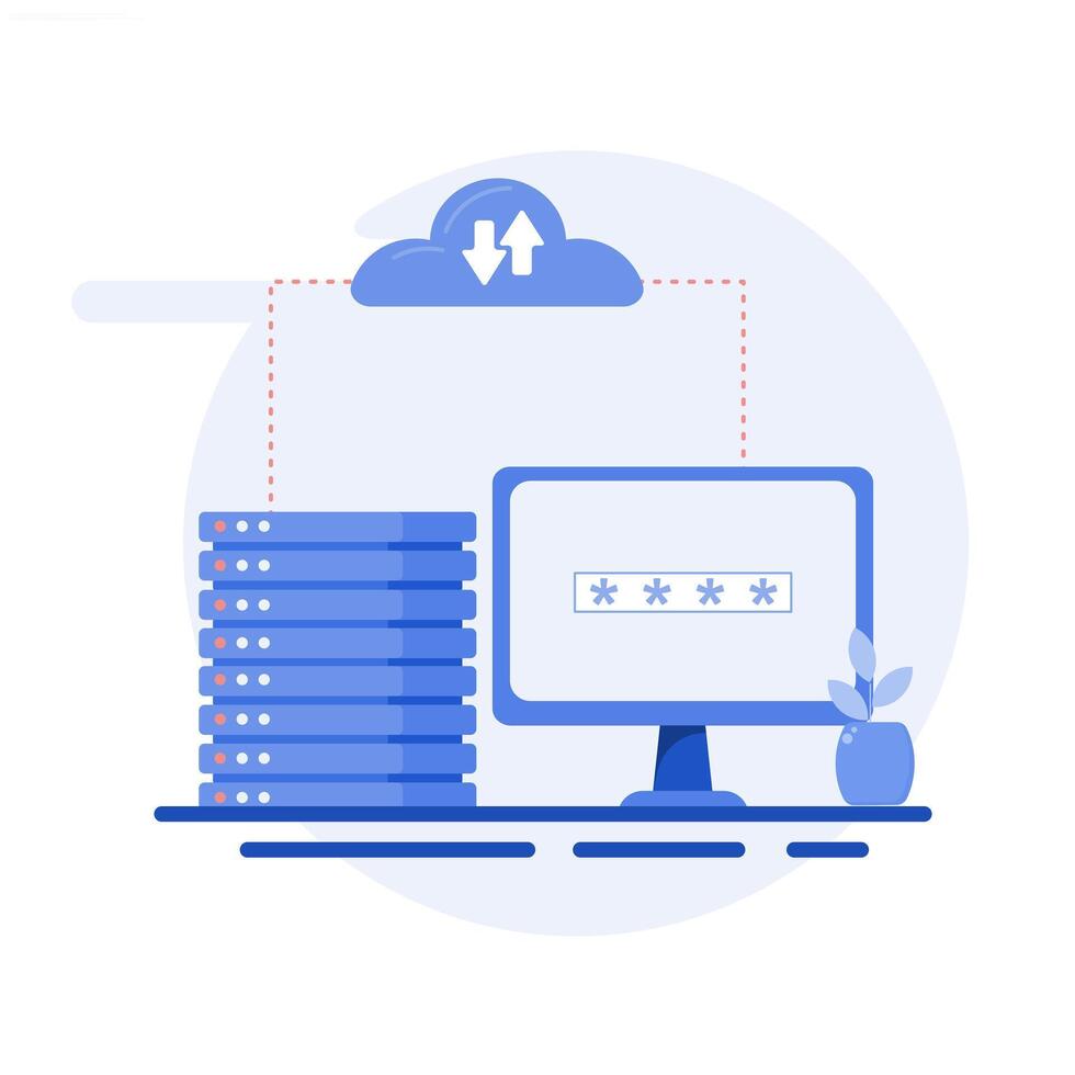 A computer with a cloud and a cloud icon vector