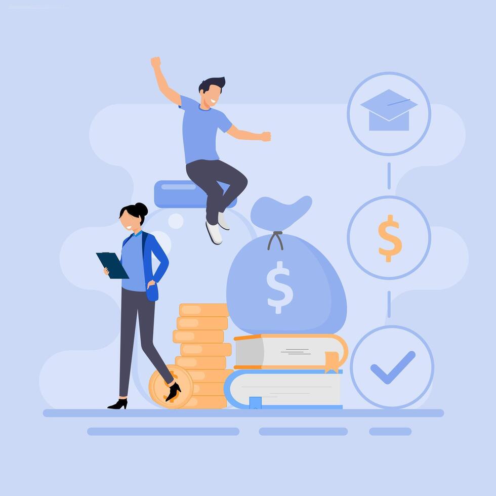 A man and woman are sitting on top of piles of money and money vector