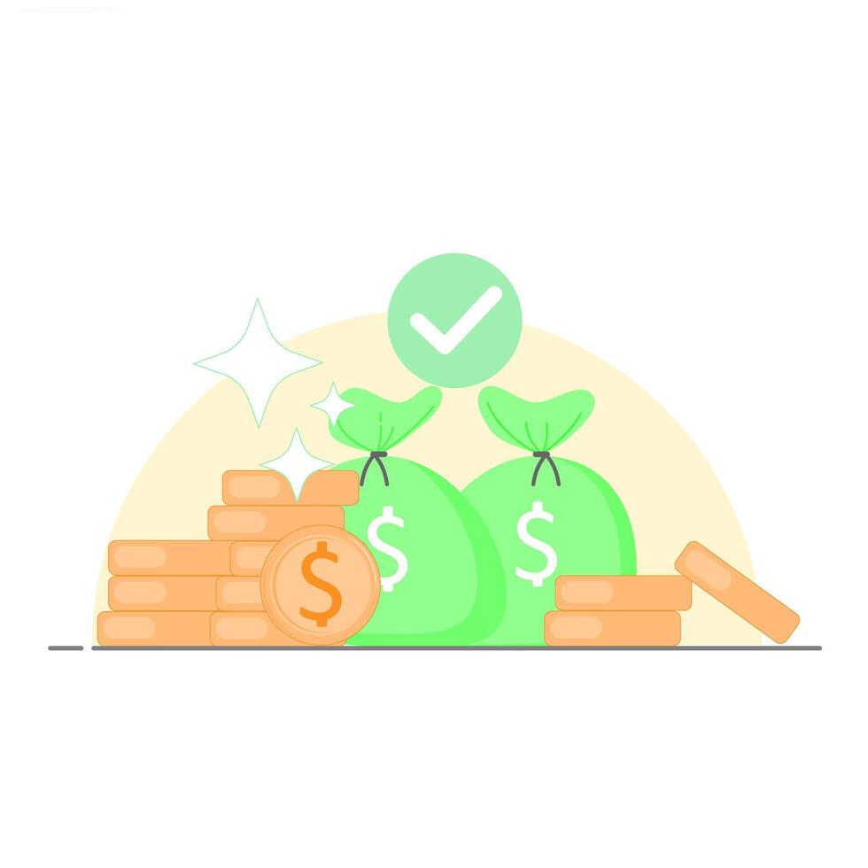 Money and coins with check mark vector