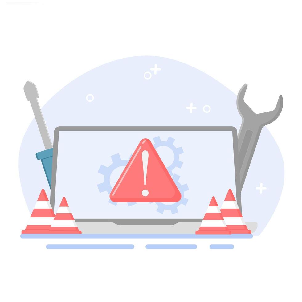 Illustration of Repair Tools and Warning Signs. Website Maintenance Concept. vector