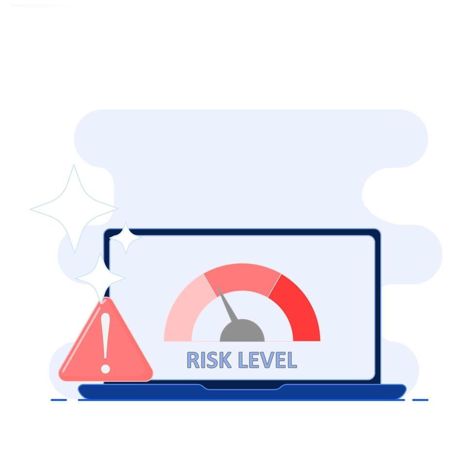 Illustration of a laptop with a Risk Level diagram on a Scale. Risk Level Concept. vector