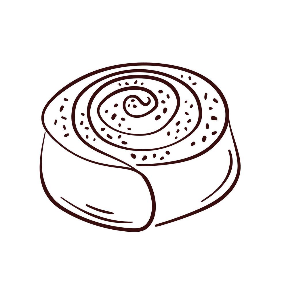Cinnamon roll pastry in line art style. Perfect for bakery branding logo, food packaging, breakfast menu design and sweet pastry theme. vector