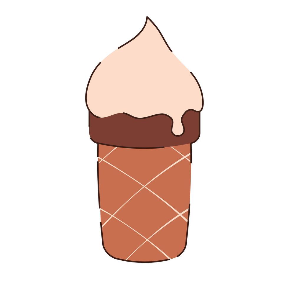 Ice cream in a brown waffle cone on a white background. The food icon. vector