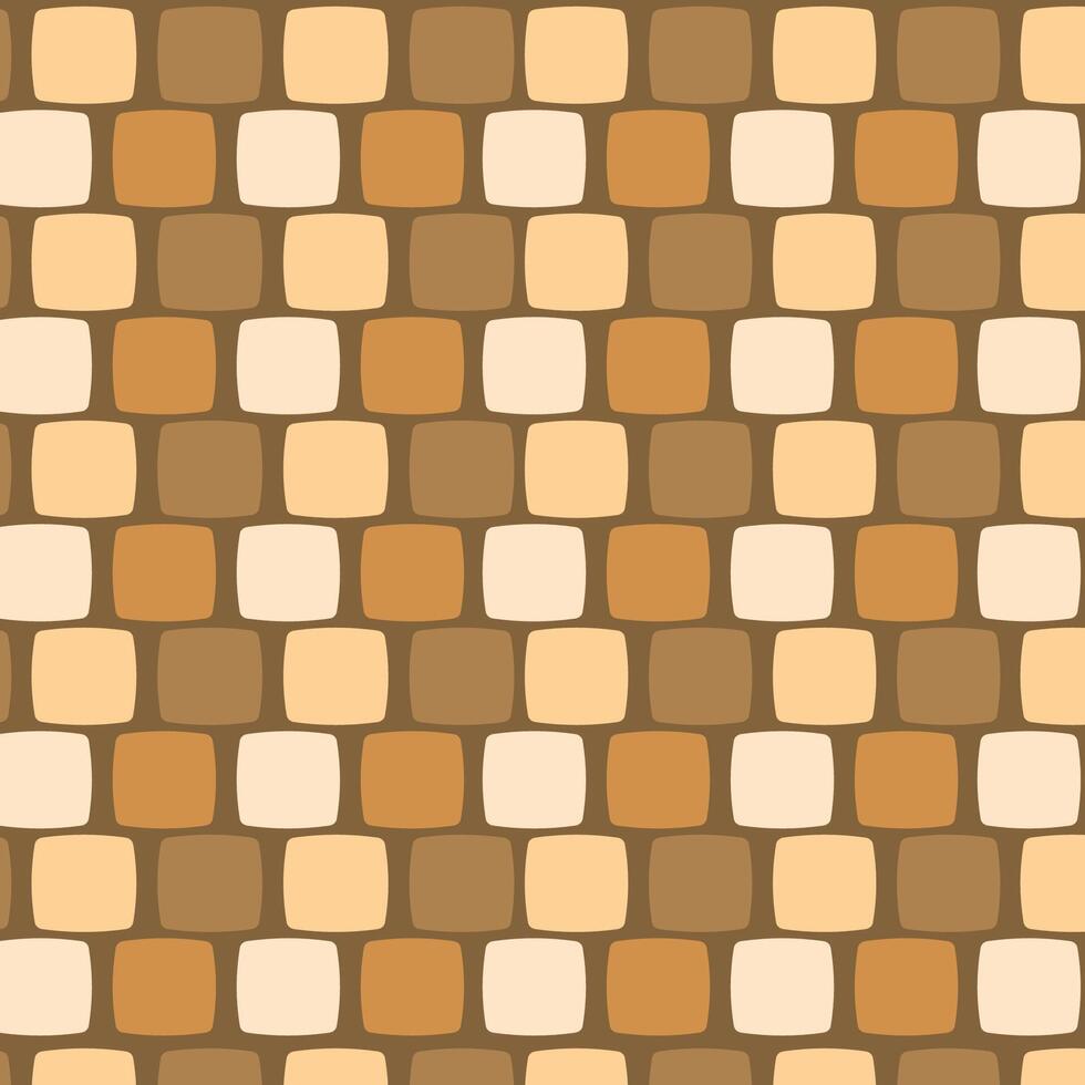 A repeating pattern of brown square stone blocks in a checkerboard pattern on a brown background. vector