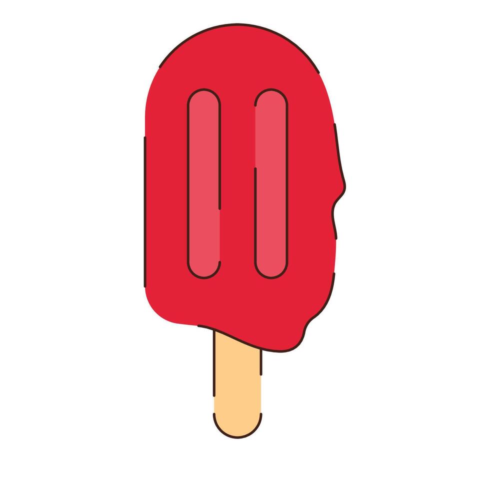 Pink ice cream on a stick with an open outline on a white background. Street Food icon. vector