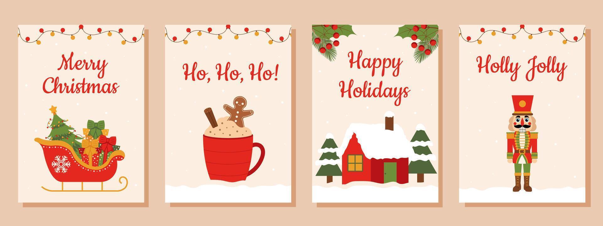 Christmas set of posters. Template for greeting card, party invitations, social media. vector