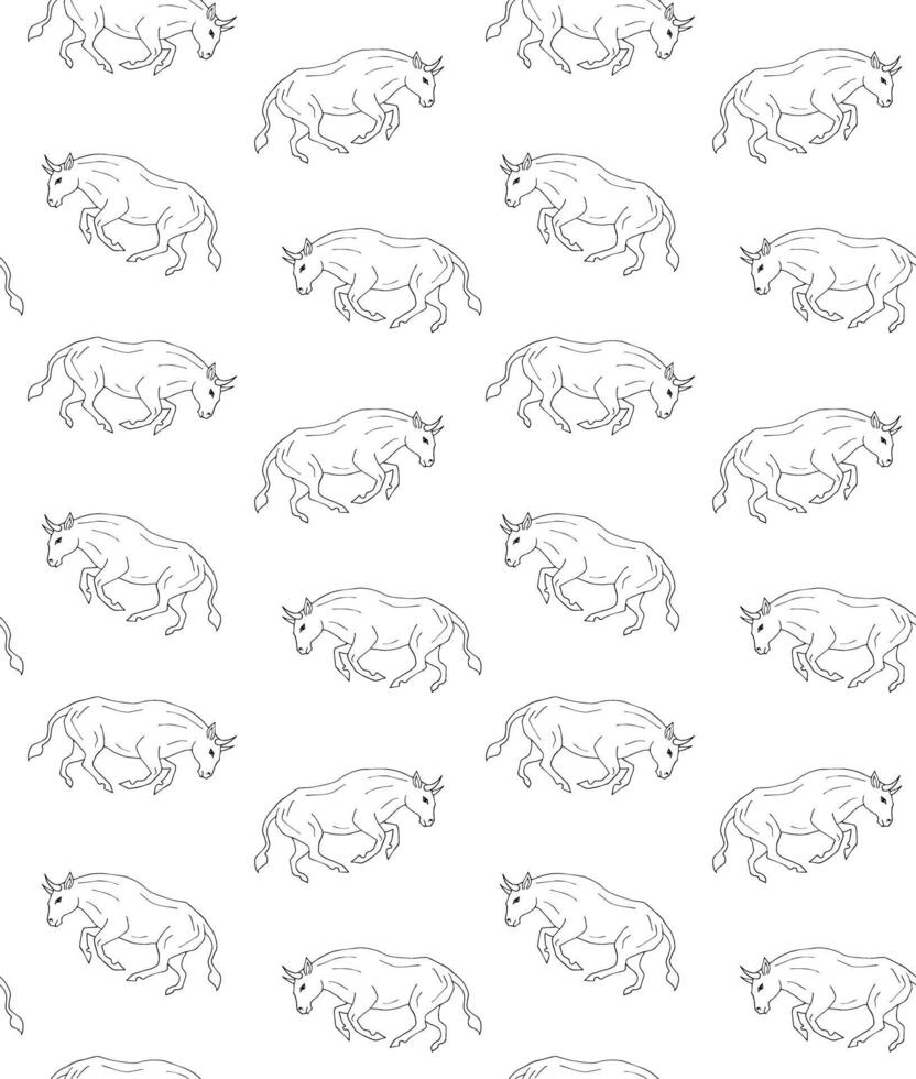 Seamless pattern of hand drawn doodle sketch running bull isolated on white vector