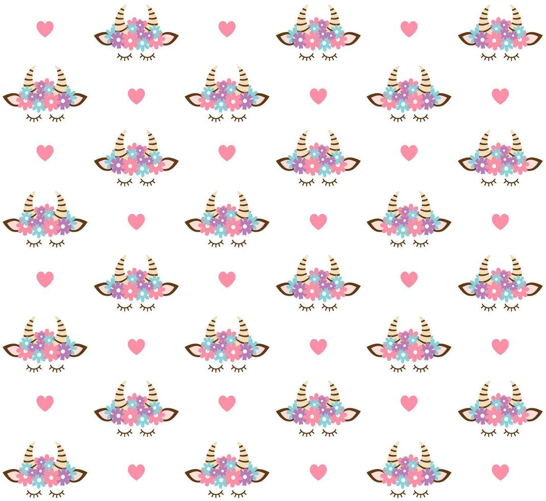 Seamless pattern of flat cartoon colored cow face head isolated on white vector