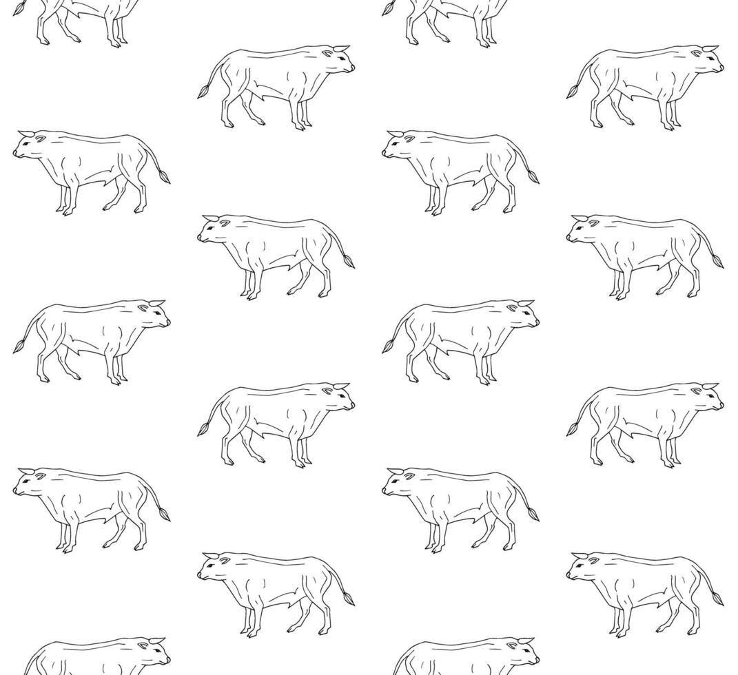 Seamless pattern of hand drawn doodle sketch standing bull isolated on white background vector