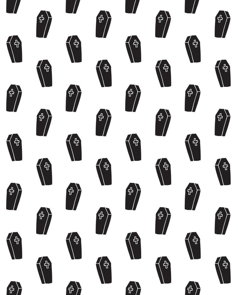 Seamless pattern of doodle sketch coffin isolated on white background vector