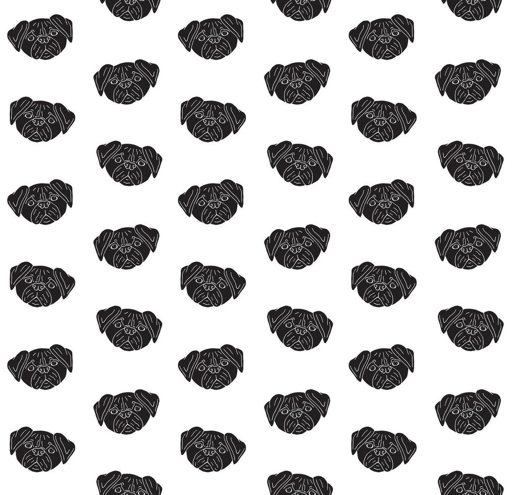 Seamless pattern of hand drawn doodle sketch pug dog face isolated on background vector