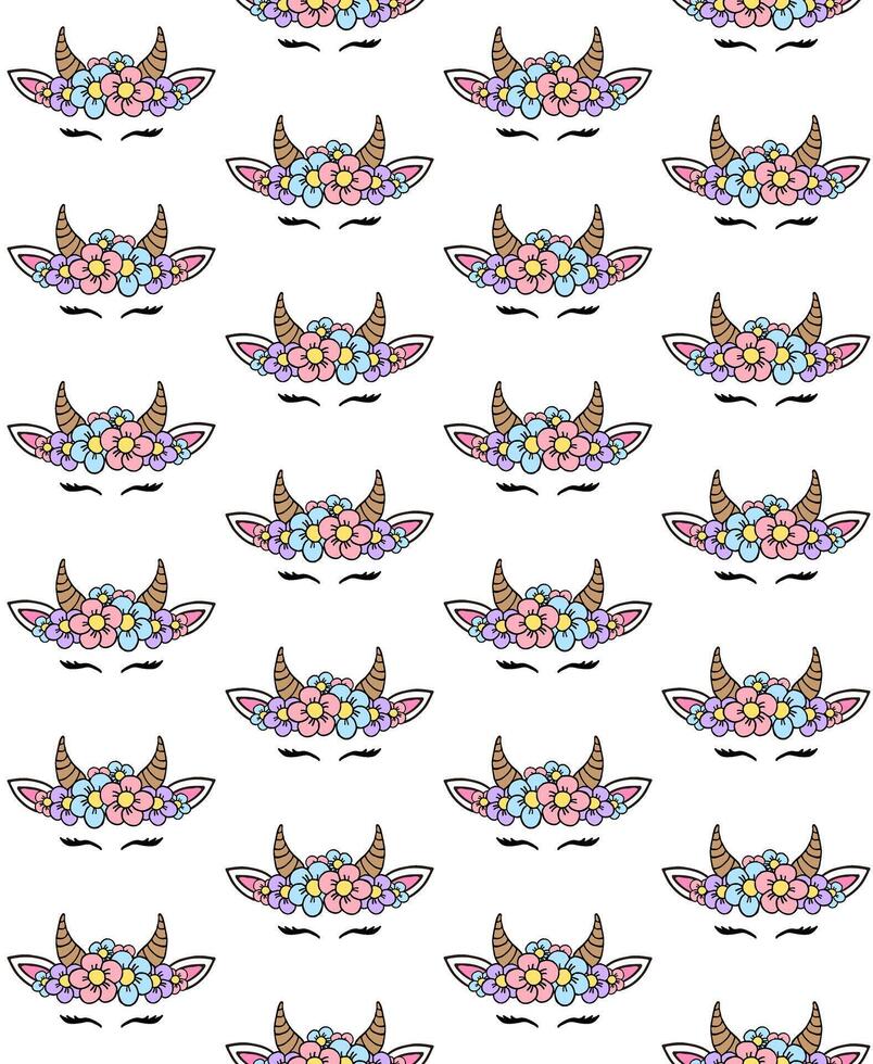 Seamless pattern of hand drawn doodle sketch cow face head isolated on white vector