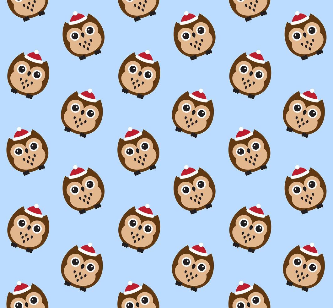 Seamless pattern of flat cartoon colored owl in winter hat isolated on background vector