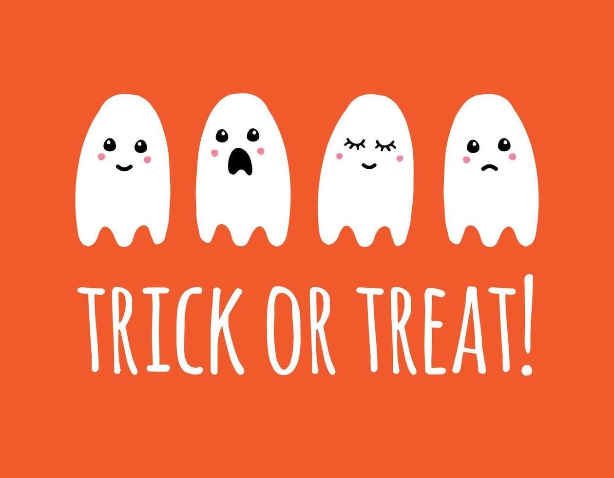 Hand drawn doodle sketch ghost and trick or treat lettering isolated on background vector