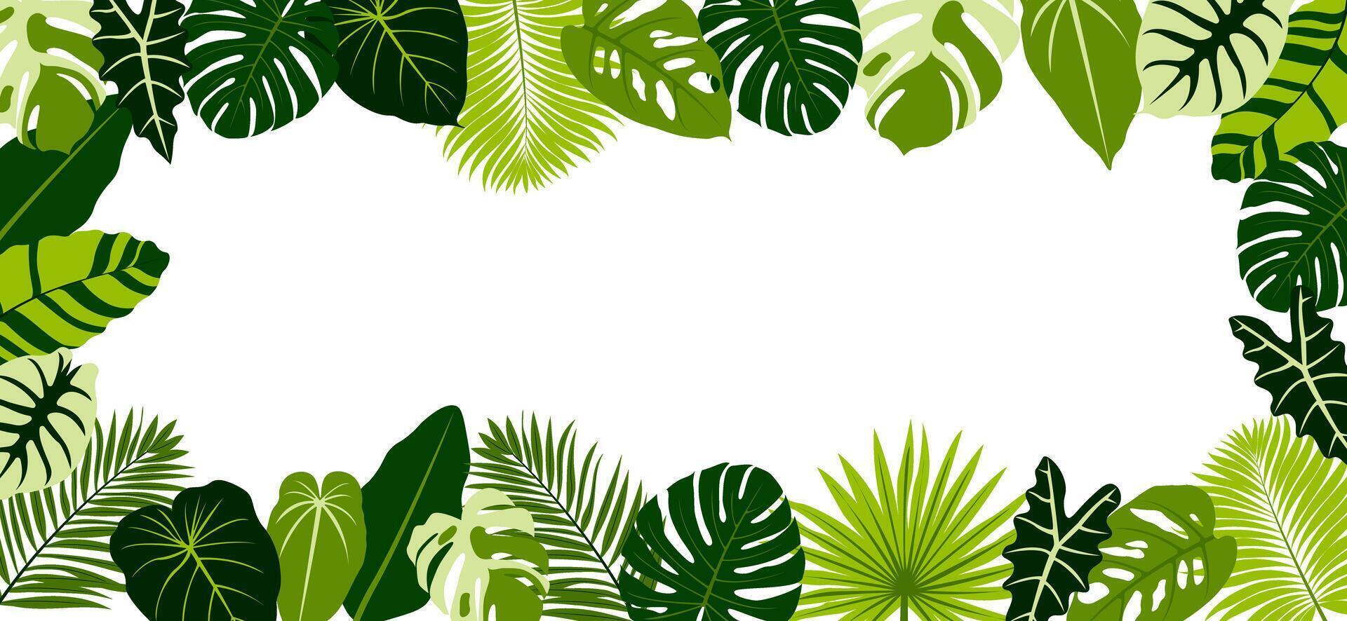 Frame with tropical leaves. Border with exotic plant leaves. Template for postcard, invitation, banner. illustration vector