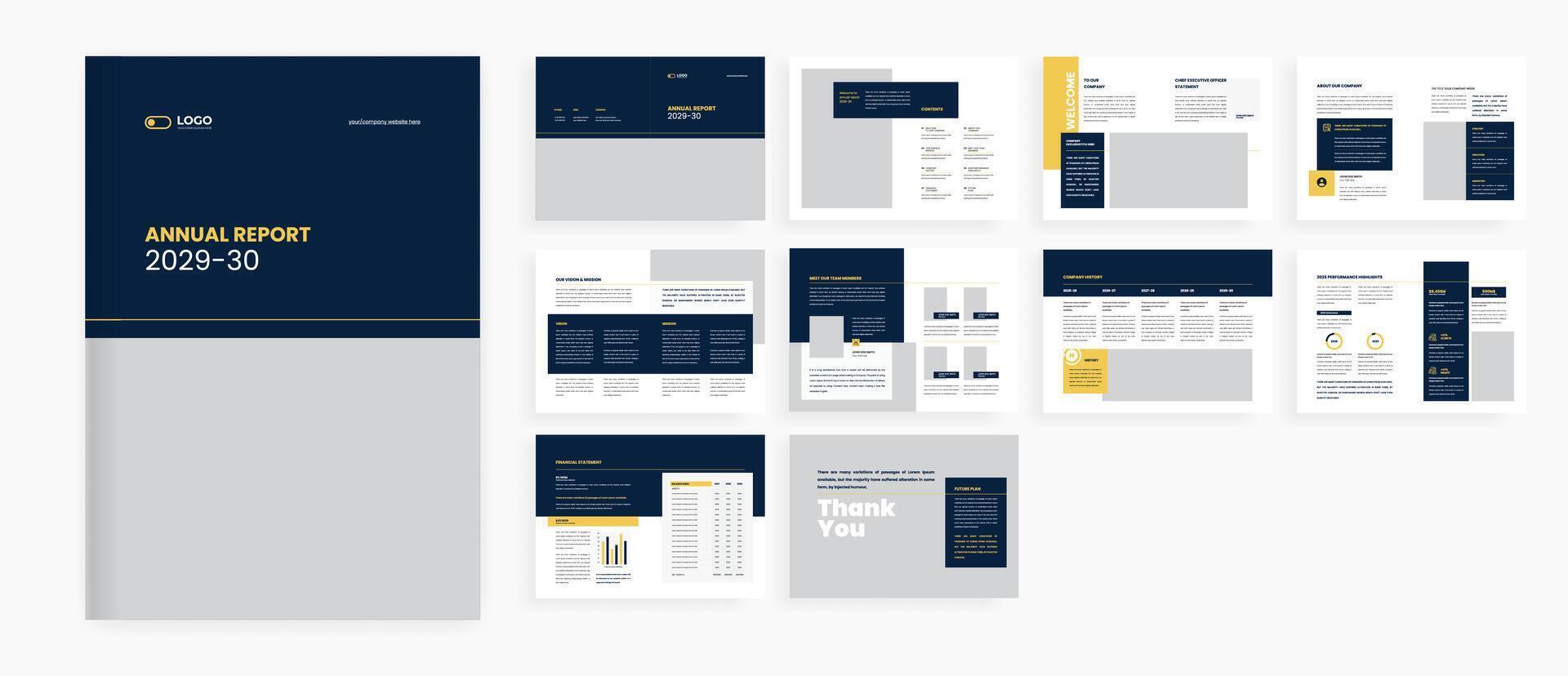 Golden annual report brochure template vector