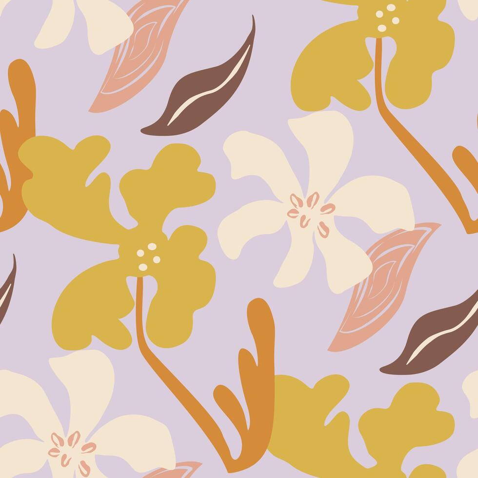 Hand drawn whimsical floral pattern, bold abstract flower seamless design for fabric, digital paper vector