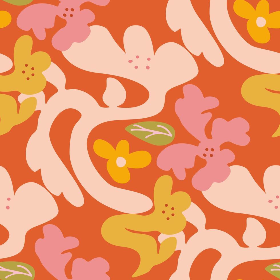Whimsical playful floral pattern, Naive hand drawn flower seamless design for textile, digital paper vector