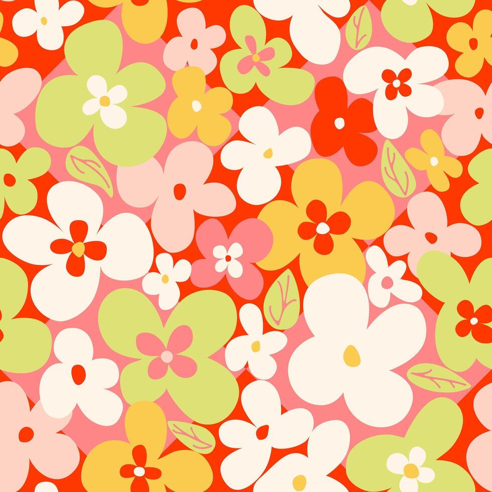 Hand drawn playful floral pattern, bold stylized seamless design for fabric, digital paper vector