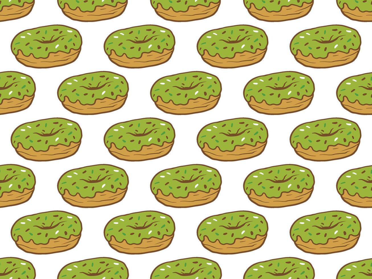 Seamless pattern of delicious green donuts on a white background. pattern of confectionery dessert. for bakery menu, restaurants, cafes, textiles, wrapping paper vector