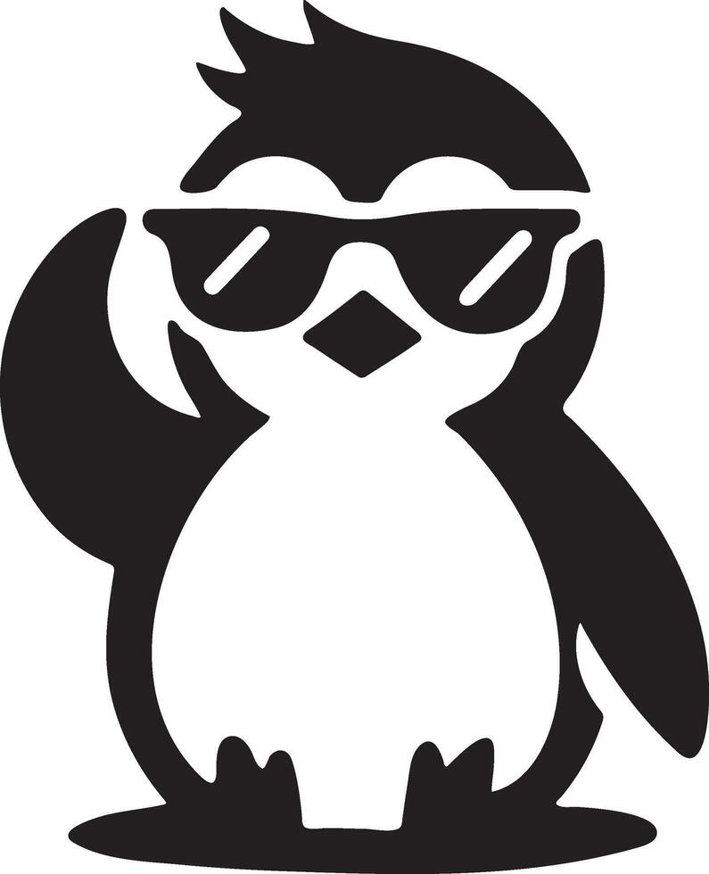 Cool penguin wearing sunglasses silhouette illustration. vector