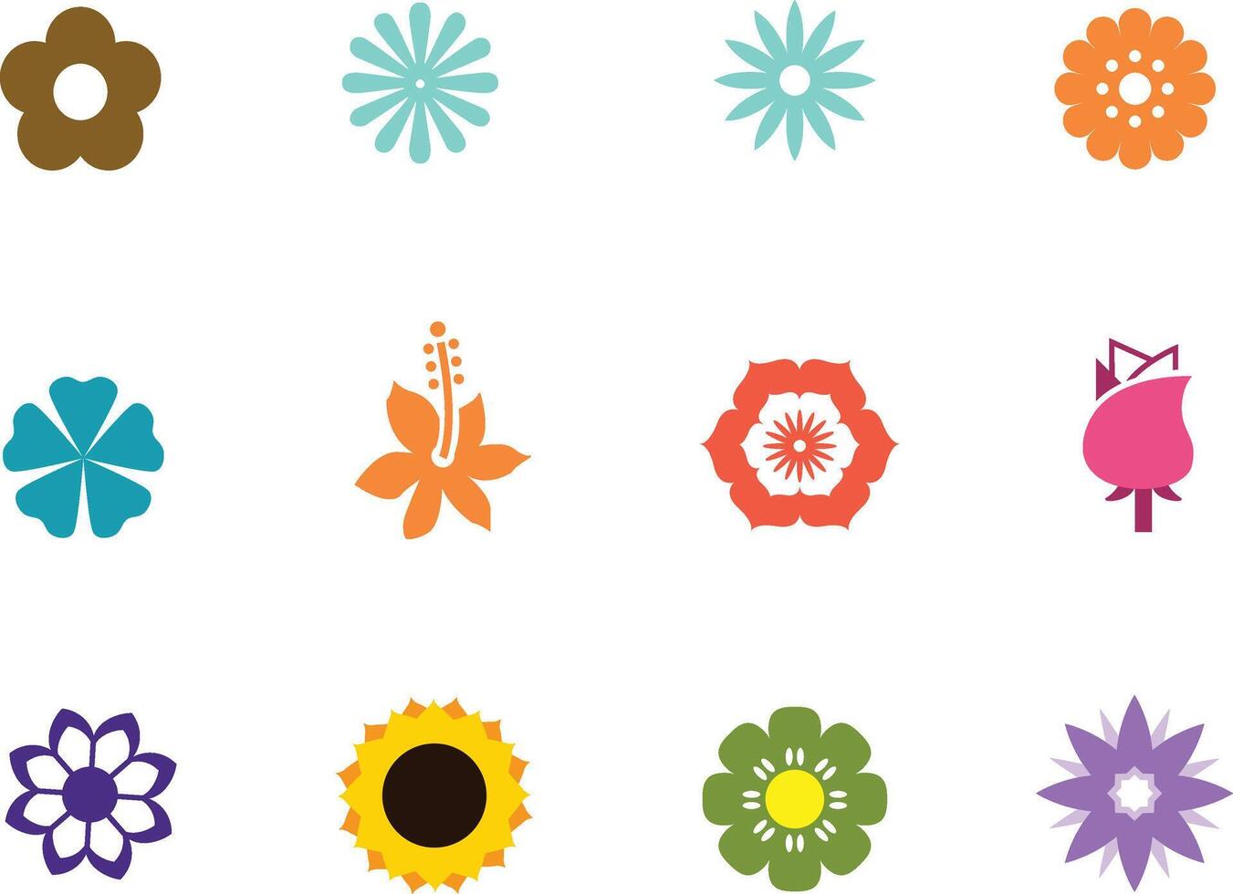 Twelve Delightful Flat-Style Flower Icons A Vibrant Collection of Floral Designs for Websites and Branding vector